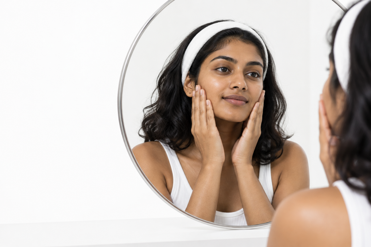 Woman following a consistent preventive skincare routine