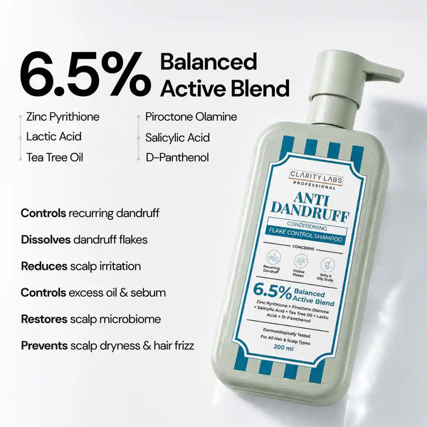 Anti-Dandruff Flake Control Conditioning Shampoo with 2% Zinc Pyrithione & 1% Piroctone Olamine - 200 ml