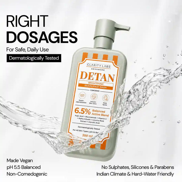 DeTan Brightening Face Wash with 2% Kojic Dipalmitate & 1% Vitamin C - 200 ml